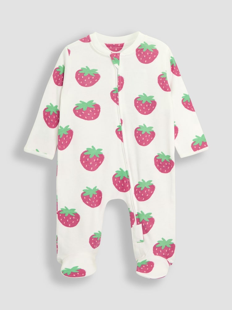 JoJo Maman Bébé White 2-Pack Strawberry Sleepsuit & Hat Set - Image 2 of 4