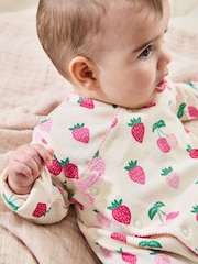 JoJo Maman Bébé Cream Cotton Footed Cross-Over 100% Cotton Sleepsuit - Image 2 of 5