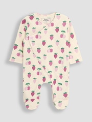 JoJo Maman Bébé Cream Cotton Footed Cross-Over 100% Cotton Sleepsuit - Image 3 of 5