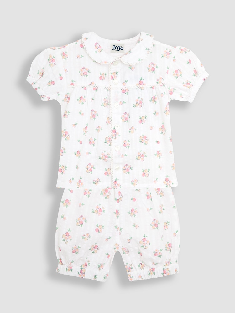 JoJo Maman Bébé Cream Print Woven Seersucker Pyjamas - Image 1 of 6
