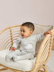Gris - JoJo Maman Bébé 100% Cotton Footed Appliqué Zip Sleepsuit - Imagen 2 de 7