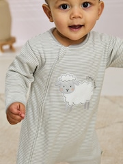 Gris - JoJo Maman Bébé 100% Cotton Footed Appliqué Zip Sleepsuit - Imagen 3 de 7