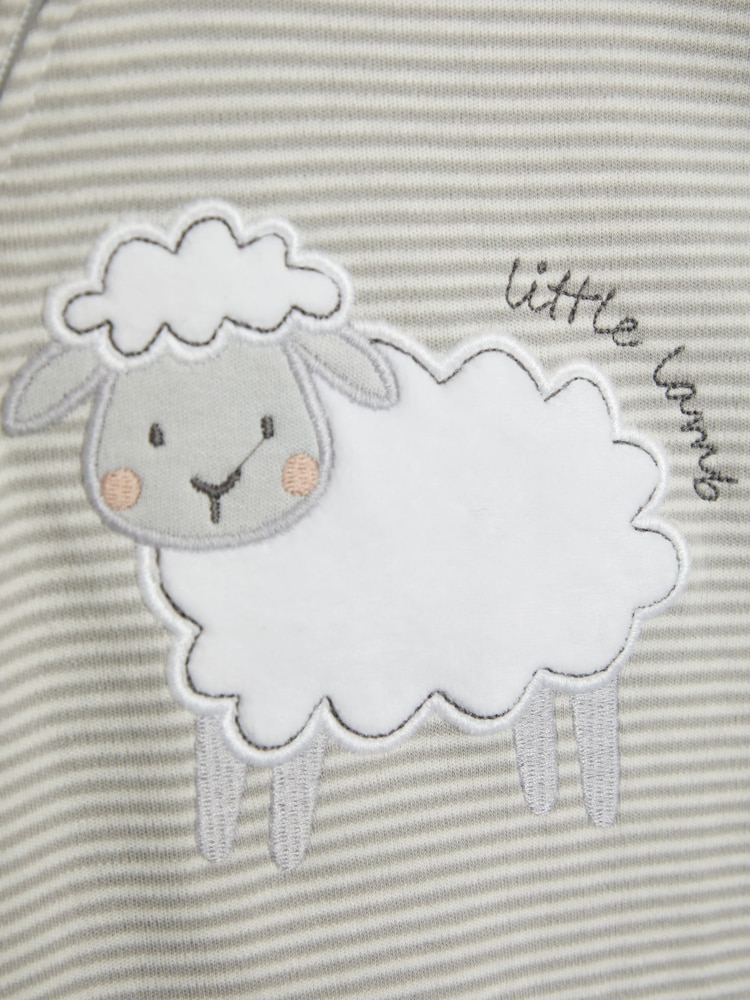 JoJo Maman Bébé Grey 100% Cotton Footed Appliqué Zip Sleepsuit - Image 5 of 7