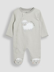 Gris - JoJo Maman Bébé 100% Cotton Footed Appliqué Zip Sleepsuit - Imagen 6 de 7