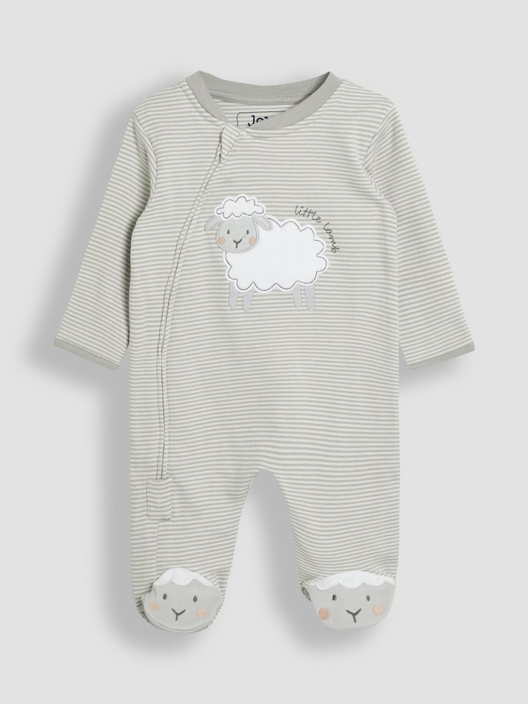 JoJo Maman Bébé Grey 100% Cotton Footed Appliqué Zip Sleepsuit - Image 6 of 7