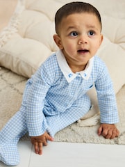 JoJo Maman Bébé Blue 100% Cotton Footed Collared Sleepsuit - Image 2 of 6