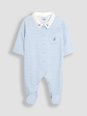 JoJo Maman Bébé Blue 100% Cotton Footed Collared Sleepsuit - Image 4 of 6