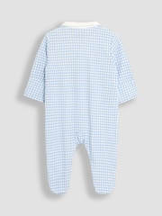 JoJo Maman Bébé Blue 100% Cotton Footed Collared Sleepsuit - Image 5 of 6