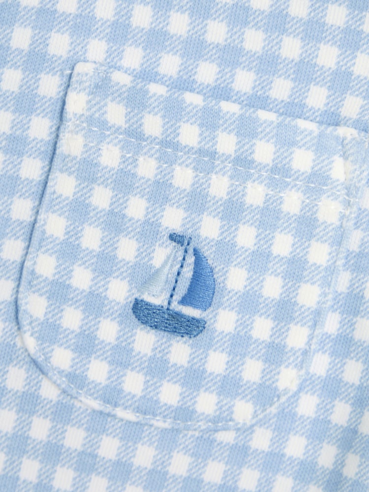 JoJo Maman Bébé Blue 100% Cotton Footed Collared Sleepsuit - Image 6 of 6