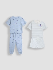 JoJo Maman Bébé Blue 2-Pack Print Ribbed Jersey Pyjamas - Image 1 of 13