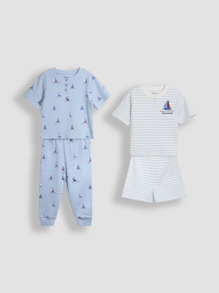 JoJo Maman Bébé Blue 2-Pack Print Ribbed Jersey Pyjamas - Image 1 of 13