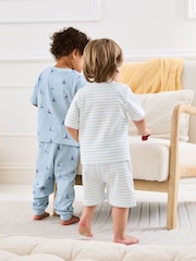 JoJo Maman Bébé Blue 2-Pack Print Ribbed Jersey Pyjamas - Image 10 of 13