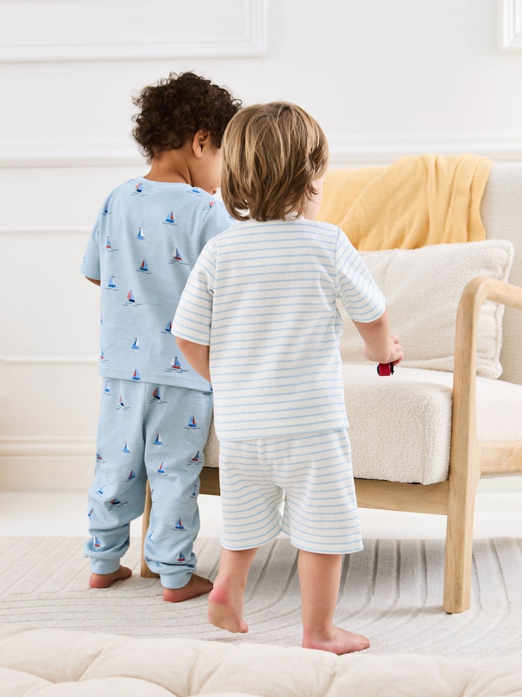 JoJo Maman Bébé Blue 2-Pack Print Ribbed Jersey Pyjamas - Image 10 of 13