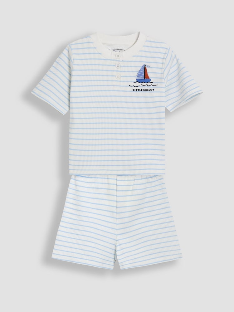 JoJo Maman Bébé Blue 2-Pack Print Ribbed Jersey Pyjamas - Image 2 of 13
