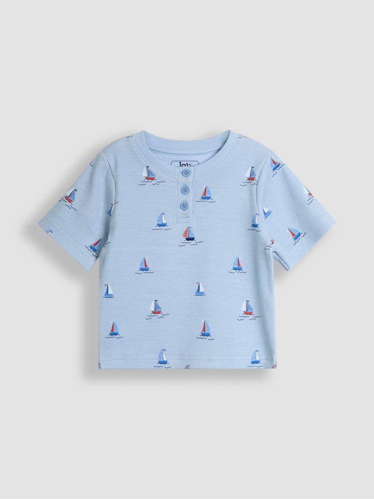 JoJo Maman Bébé Blue 2-Pack Print Ribbed Jersey Pyjamas - Image 3 of 13