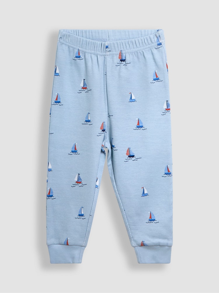 JoJo Maman Bébé Blue 2-Pack Print Ribbed Jersey Pyjamas - Image 5 of 13