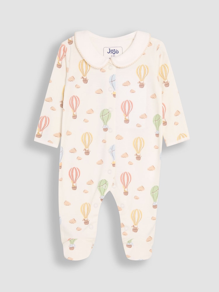 JoJo Maman Bébé Cream Collared Print Footed Sleepsuit - Image 4 of 6