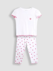 JoJo Maman Bébé White 100% Cotton Strawberry Embroidered Rib Pyjamas - Image 1 of 4