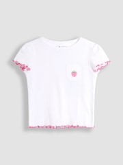 JoJo Maman Bébé White 100% Cotton Strawberry Embroidered Rib Pyjamas - Image 2 of 4