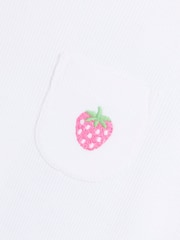 JoJo Maman Bébé White 100% Cotton Strawberry Embroidered Rib Pyjamas - Image 3 of 4