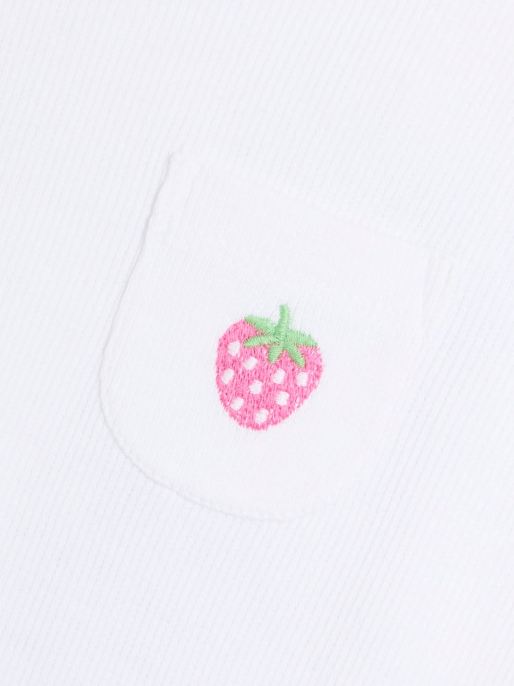 JoJo Maman Bébé White 100% Cotton Strawberry Embroidered Rib Pyjamas - Image 3 of 4