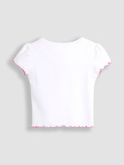 JoJo Maman Bébé White 100% Cotton Strawberry Embroidered Rib Pyjamas - Image 4 of 4