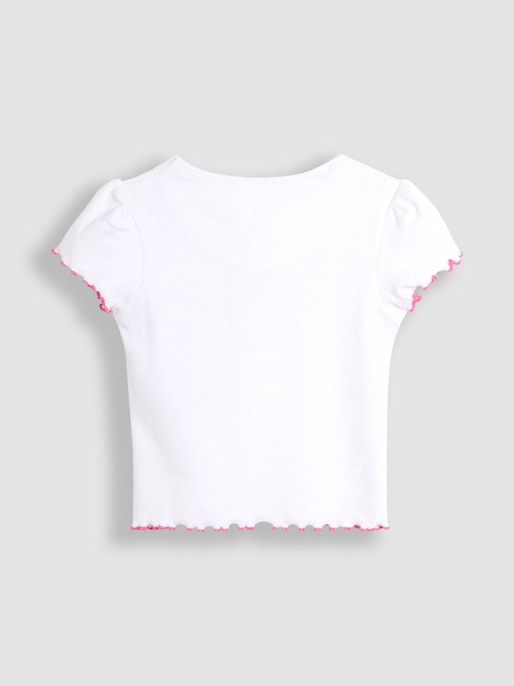 JoJo Maman Bébé White 100% Cotton Strawberry Embroidered Rib Pyjamas - Image 4 of 4