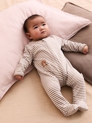 JoJo Maman Bébé Tan Organic Cotton Footed Pocket Zip Sleepsuit - Image 1 of 6