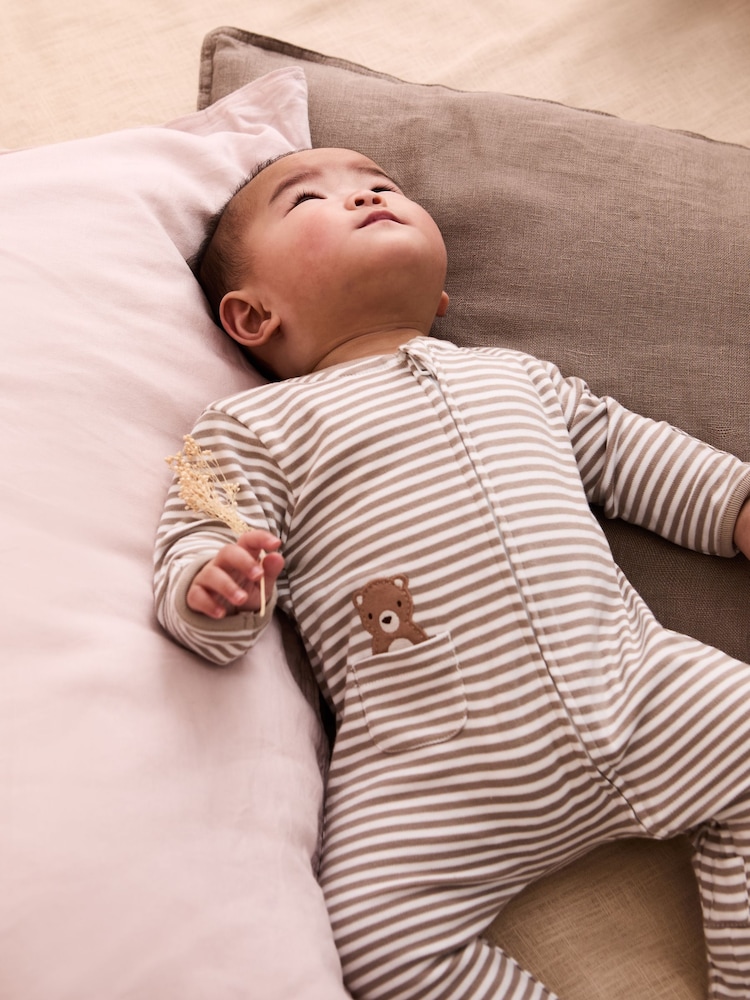 JoJo Maman Bébé Tan Organic Cotton Footed Pocket Zip Sleepsuit - Image 2 of 6