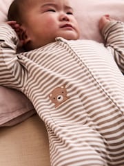 JoJo Maman Bébé Tan Organic Cotton Footed Pocket Zip Sleepsuit - Image 3 of 6