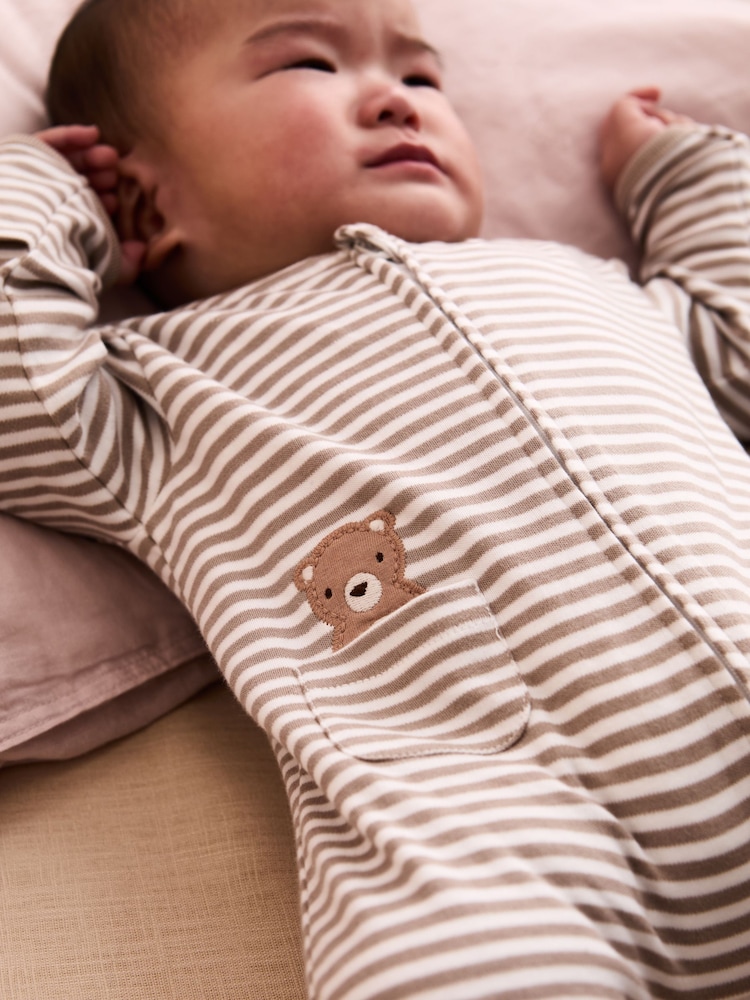 JoJo Maman Bébé Tan Organic Cotton Footed Pocket Zip Sleepsuit - Image 3 of 6