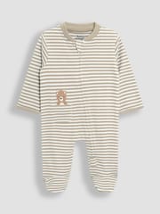 JoJo Maman Bébé Tan Organic Cotton Footed Pocket Zip Sleepsuit - Image 4 of 6