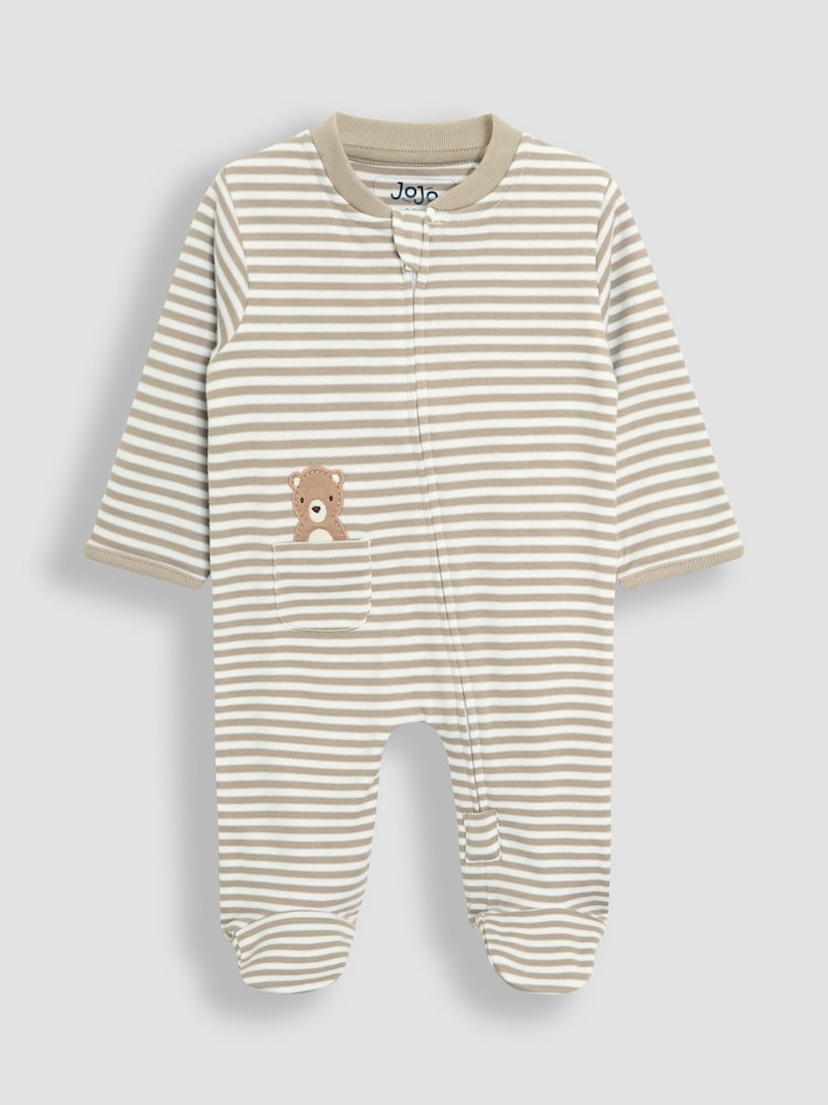 JoJo Maman Bébé Tan Organic Cotton Footed Pocket Zip Sleepsuit - Image 4 of 6