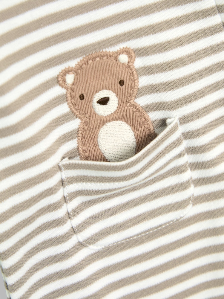 JoJo Maman Bébé Tan Organic Cotton Footed Pocket Zip Sleepsuit - Image 6 of 6
