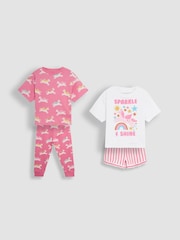 JoJo Maman Bébé Pink 100% Cotton Print Jersey Pyjamas 2 Pack - Image 1 of 4