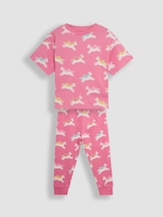 JoJo Maman Bébé Pink 100% Cotton Print Jersey Pyjamas 2 Pack - Image 2 of 4