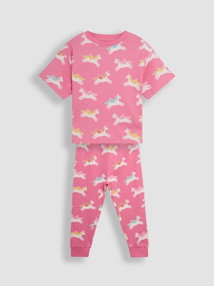 JoJo Maman Bébé Pink 100% Cotton Print Jersey Pyjamas 2 Pack - Image 2 of 4