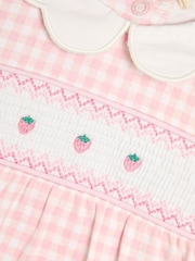 JoJo Maman Bébé Pink Cotton Footed Smocked Embroidered Sleepsuit - Image 5 of 5