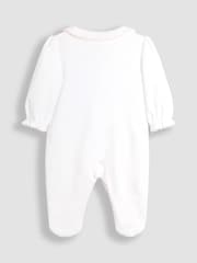 JoJo Maman Bébé Cream Cotton Collared 2-Piece Embroidered Sleepsuit and Hat Set - Image 3 of 5