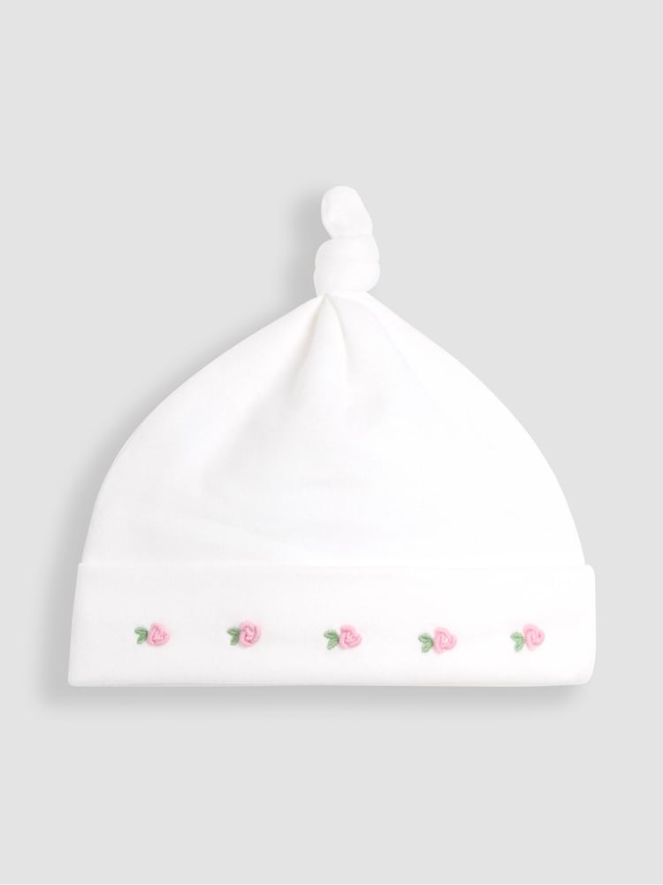 JoJo Maman Bébé Cream Cotton Collared 2-Piece Embroidered Sleepsuit and Hat Set - Image 4 of 5