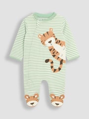 JoJo Maman Bébé Green 100% Cotton Footed Appliqué Zip Sleepsuit - Image 1 of 7