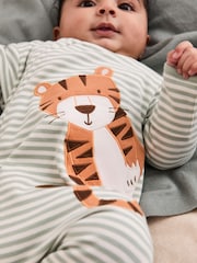 JoJo Maman Bébé Green 100% Cotton Footed Appliqué Zip Sleepsuit - Image 3 of 7