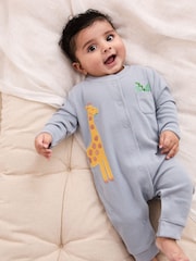 JoJo Maman Bébé Blue Footed Appliqué Popper Sleepsuit - Image 1 of 4