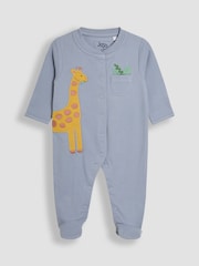 JoJo Maman Bébé Blue Footed Appliqué Popper Sleepsuit - Image 3 of 4