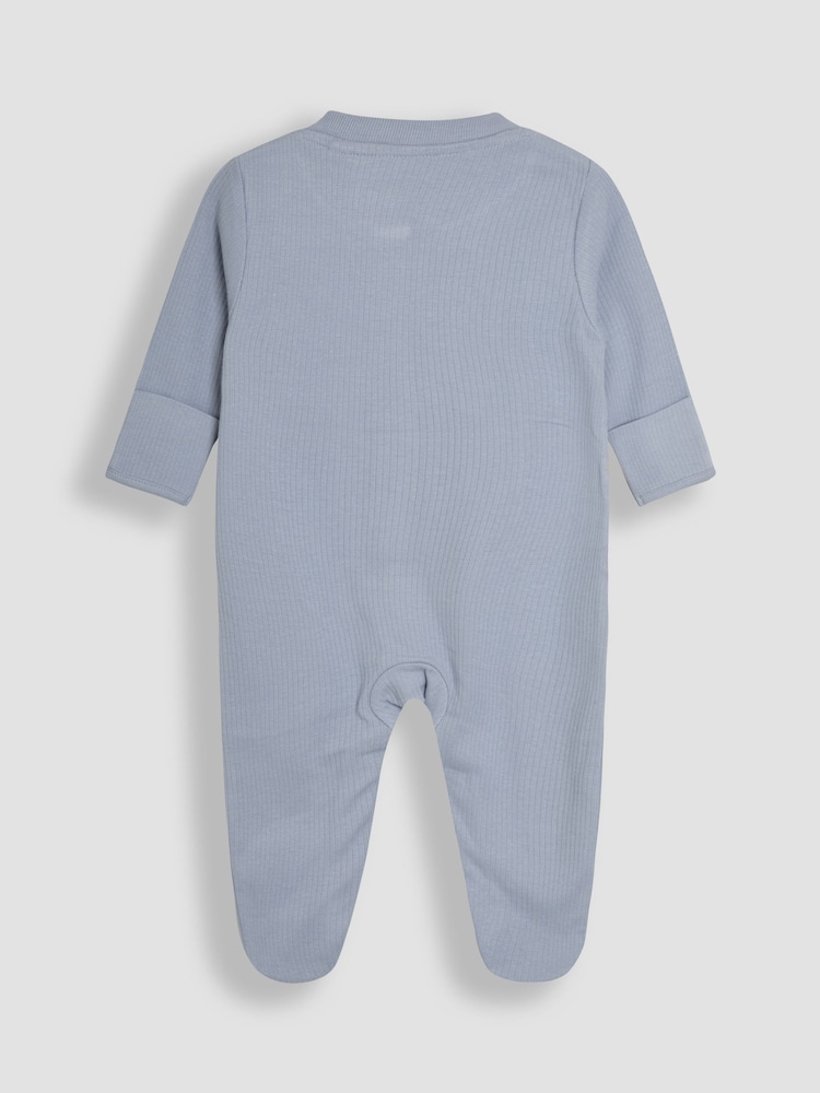 JoJo Maman Bébé Blue Footed Appliqué Popper Sleepsuit - Image 4 of 4