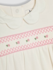 JoJo Maman Bébé Cream 100% Cotton Smocked Sleepsuit and Hat Set 2 Piece - Image 5 of 7