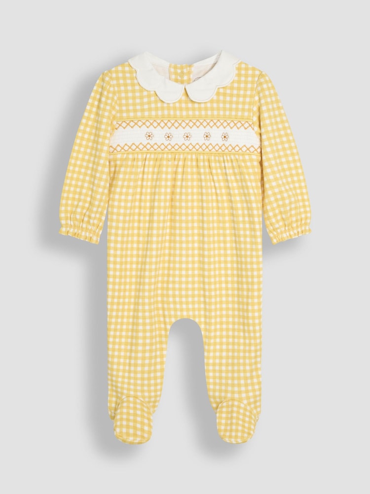 JoJo Maman Bébé Yellow Smocked 100% Cotton Sleepsuit and Headband Set 2 Piece - Image 2 of 5