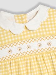 JoJo Maman Bébé Yellow Smocked 100% Cotton Sleepsuit and Headband Set 2 Piece - Image 4 of 5