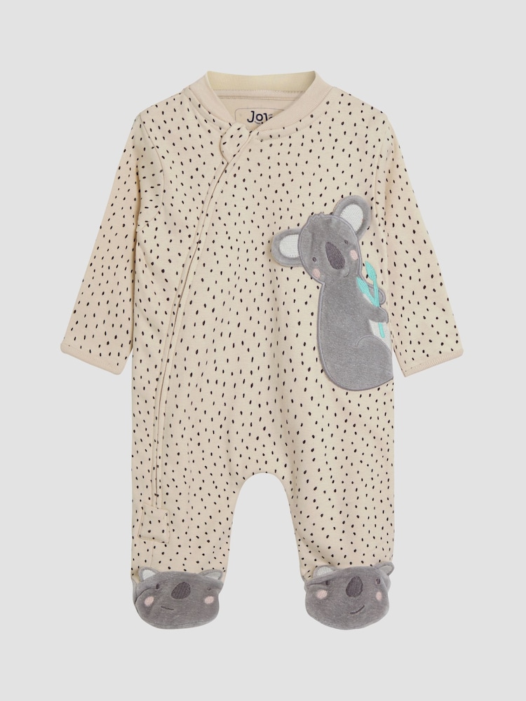 JoJo Maman Bébé White Footed Appliqué Zip Sleepsuit - Image 4 of 6