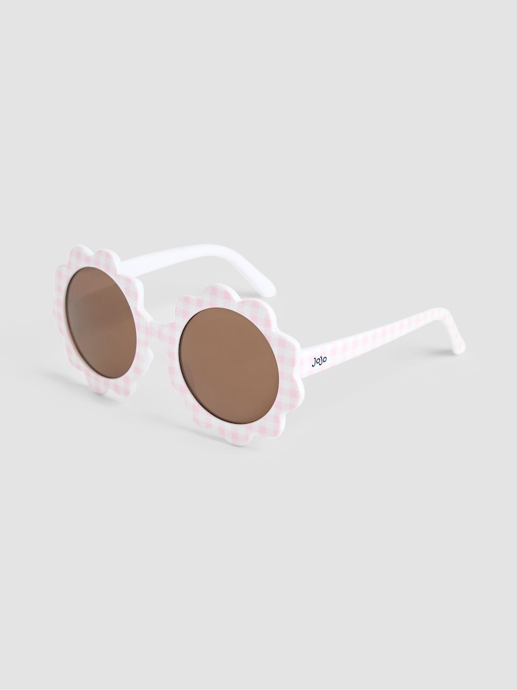 JoJo Maman Bébé Pale Pink Flower Print Shaped Sunglasses - Image 1 of 4